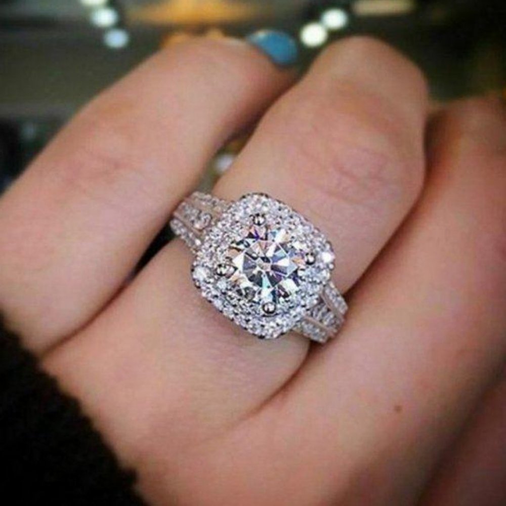 NEW 925 Sterling Silver Diamond Double Halo Ring - Picture 5 of 5
